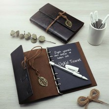 ÜçKol Ticaret Beyaz Jel Kalem ve Siyah Yapraklı Deri Hatıra Defteri