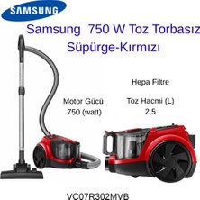 Samsung  VC07R302MVR Kırmızı 750 W Toz Torbasız Süpürge+Aprilla Sarjlı  Araç Süpürge Hediye