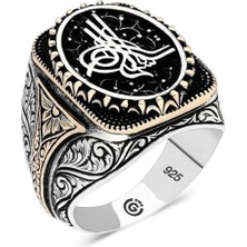 Fumeyabi Gümüş Tuğra Oval Erkek Yüzük