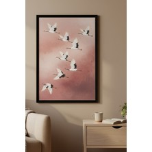 Safir Design Lüks Pembe ve Beyaz Uçan Turna Kuşları Duvar Sanatı | Modern Çerçeveli Tablo