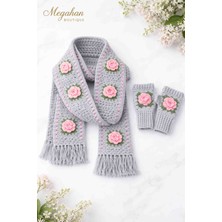 Megahan Boutique Megahan El Orgu Gri Pembe Trend Atki Eldiven takım