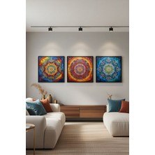Safir Design Lüks Renkli ve Detaylı Mandala 3lü Tablo Seti | Modern Çerçeveli Tablo