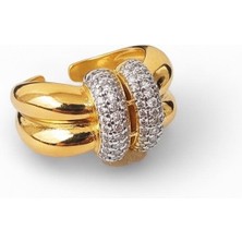 Cesicey Çelik Ring Yüzük Zirkon Taşlı Ayarlanabilir  Altın Renk