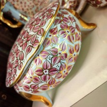 Manushum El Boyama Porselen 3 Ayaklı Limoges Kuşlu Kutu-Pembe