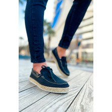 Zapatos CH311 Espadril Erkek Günlük Bağcıklı Hasır Taban Triko Klasik Ayakkabı Tht - Siyah