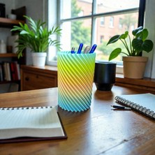 Ddm Global Gökkuşağı Renk Geçişli Dekoratif Kalemlik – Modern Masaüstü Organizer (12X8 Cm)