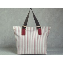 Moka Pasaj - Keten Kanvas Kumaş Shopper Tote Omuz Çantası - Çizgili