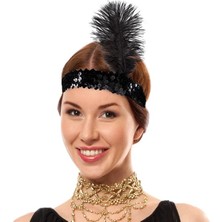 BT Teknik Teknik Siyah Renk Çarliston Başlık 90 Lı Yıllar 80 Li Yıllar Tüylü Saç Bandı 96584512