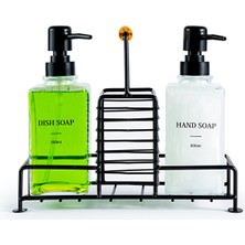 Safestore 2’li Metal Standlı Tutmalı Cam Sıvı Sabun ve Sabunluk 500 ml Siyah