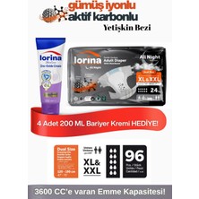 Lorina Aktif Karbon & Gümüş Iyon Destekli Bel Bantlı Hasta Bezi Xl - Xxl 24’lü 4 Paket Bariyer Kremi Hediyeli