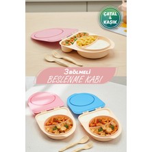 M&L Lunch Box 3 Bölmeli Beslenme Kutusu - Kendinden Kaşıklı Çatallı Kapaklı Mama Kabı (500 Ml)