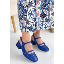 Armüz Doran Mavi Cilt Topuklu Ayakkabı