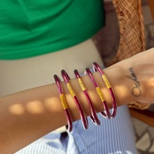 Alice İsstanbul Fuşya Plastik Simli Bilezik Seti