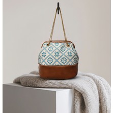 Moka Pasaj Etnik Desen Bohem Çanta (Zincir Askılı ) - Mavi Beyaz