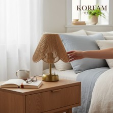 KorFam Rosalinda Modeli Kahverengi Retro Tarzda Pilli Masa Lambası Metal Gövde Hasır Başlık