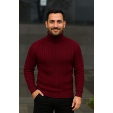 Lara Giyim Boğazlı Kazak Fitilli Rahat Kumaş Slim Fit Kazak Pamuklu Örme Kumaş