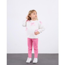 The Littles Kids Kız Çocuk Kurdele Süslemeli Beli Lastikli Fitilli Taytlı Şardonsuz Mevsimlik Pamuklu Kumaş Alt Üst Ikili Takım