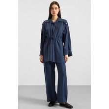 Olcay Apolet ve Büzgü Detaylı Soft Kumaş Ceket Pantolon Takım Indigo 9399-TK