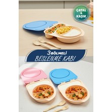 M&L Lunch Box 3 Bölmeli Beslenme Kutusu - Kendinden Kaşıklı Çatallı Kapaklı Mama Kabı (500 Ml)