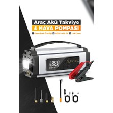 Ensiga Araba Oto Araç Akü Takviye'li Kompresör 8000 Mah Dijital Ekranlı Lastik Şişirme Hava Pompası