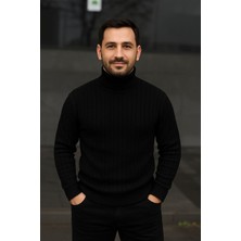 Lara Giyim Boğazlı Kazak Fitilli Rahat Kumaş Slim Fit Kazak Pamuklu Örme Kumaş