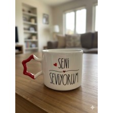 Palto Tasarım Seni Seviyorum Krem Parlak Yıldız Kulp Kupa- Hediye Seramik Kupa