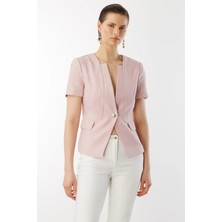 Ekol Kısa Kol Tek Düğme Kadın Pembe Ceket 04126