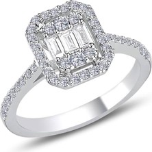 Söğütlü Silver Gümüş Rodyumlu Çizgili Baget Taşlı Yüzük 925 Ayar Gümüş Maden Rengi