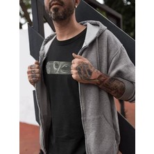 ModaSize Unisex Bisiklet Yaka Baskılı Oversize T-Shirt - Siyah