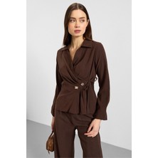 Olcay V Yaka Bağlamalı Modal Gömlek KAHVE 9407