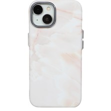 Casen iPhone 15 Plus Uyumlu Magsafe Premium Pembe Beyaz Mermer Kamera Korumalı Darbe Emici Kılıf