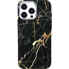 Casen iPhone 15 Pro Uyumlu Magsafe Premium Siyah Altın Sarısı Mermer Kamera Korumalı Darbe Emici Kılıf