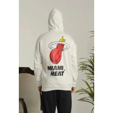 ModaSize Unisex Kapşonlu Baskılı Sweetshirt - Beyaz