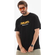 ModaSize Unisex Bisiklet Yaka Baskılı Oversize T-Shirt - Siyah