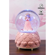 Saravita Pembe Peri Işıklı Müzikli Sihirli Kar Küresi LED Kalpli Melek Romantik Dekoratif Hediyelik