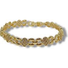 Lunel Accessory Altın Kaplama Zirkon Taşlı Yonca Detaylı Zincir Bileklik – Şık ve Zarif Tasarım