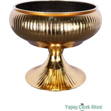 Yapay Çiçek Sitesi Metal Dekoratif Ayaklı Vazo 21 cm Altın