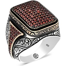 Fumeyabi Gümüş Kırmızı Zirkon Taşlı Kare Erkek Yüzük