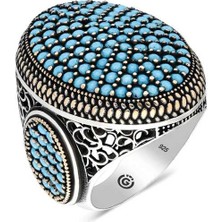 Fumeyabi Gümüş Turkuaz Zirkon Taşlı Oval Erkek Yüzük