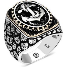 Fumeyabi Gümüş Deniz Çapası Oval Erkek Yüzük