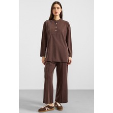 Olcay Metal Düğmeli Premium Kumaş Sweat Pantolon Takım KAHVE 9405-TK