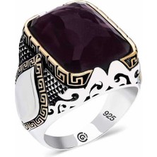 Fumeyabi ​gümüş Mor Taşlı Köşeli Erkek Yüzük