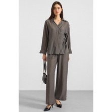 Olcay Düğme ve Bağcık Kapamalı Kimono Pantolon İkili Takım ANTRASİT 9414-TK