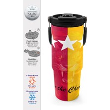 Coral High Kids Sarı Kırmızı 5 Yıldız Aslan Taraftar Desenli Pipetli ve Direkt Içim Çelik Termos 900 ml 38731