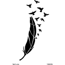 Airbrush Tattoo Tüy ve Kuşlar 2 Yapışkanlı Stencil Süsleme ve Boyama Kalıbı