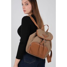 Silver & Polo SP1231 Kadın Sırt Çantası Saten Vizon-Taba