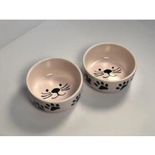 Hype Store Seramik Kase Kedi Mama Su Kabı Pembe Renk 2'li