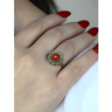 Esha Store Doğal Taş Akik Yuvarlak Doğal Taşlı Antik Model Kadın Ayarlanabillir Yüzük EUY92A