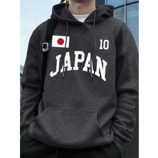 Japonya Bayrağı Mektup Baskı Kapüşonlular Erkekler Koşu Cep Tişörtü Sportif Gevşek Kazaklar K