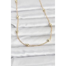 Mustran cm 14K Gold Renk Topçuklu Burgu Zincir Model 60 cm Kadın Kolye